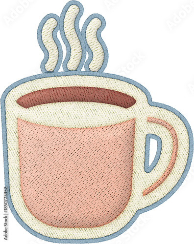 Coffee cup patchwork element warm steam embroidery christmas style