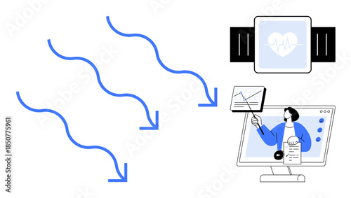 Healthcare technology. Healthcare includes online medical consultations, smartwatch health monitoring, and seamless data transfer. Healthcare for remote monitoring, telemedicine, data sharing