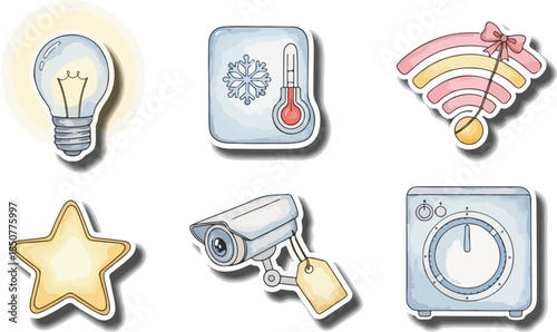 Smart Home Symbols: A collection of charming, hand-drawn icons representing the various elements of a smart home, offering a glimpse into the future of connected living.