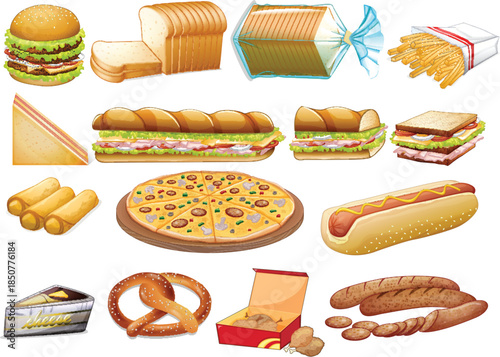 set of different kinds of food