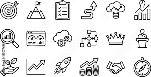 Collection of Business and Finance Icons with Growth and Success Themes