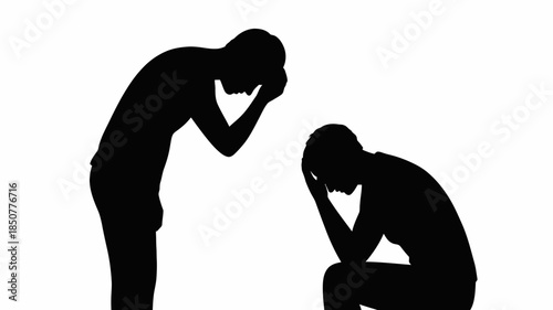  Stressed and Depressed Men Silhouettes – Mental Health and Burnout Concept