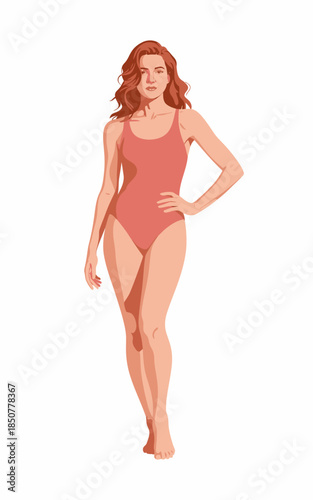A confident woman wearing a stylish swimsuit, embodying freedom and self-expression with body positivity, perfect for summer and beach looks.