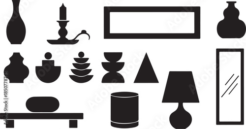 Black silhouette home decor icons set
