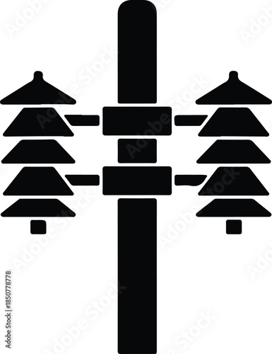 Silhouette Electrical Power Pole Insulator Icon Technology Energy Supply Utility Vector Illustration