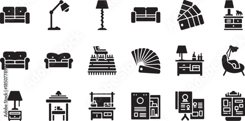 Interior design furniture and decor icons