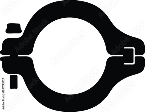 Silhouette Robust Industrial Pipe Clamp Fastener Black Line Art Vector Illustration