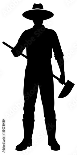 Farmer with Hoe Silhouette Icon: Peasant or Gardener Carrying Tool Over Shoulder