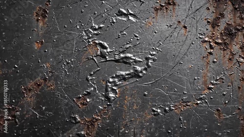 Cracked scarred metal surface with corrosion