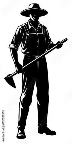 Farmer with Hoe Silhouette Icon: Peasant or Gardener Carrying Tool Over Shoulder