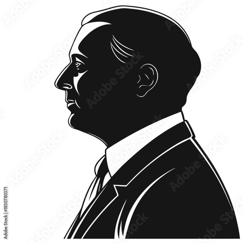 Professional Business Man Silhouette Icon: Side Profile of a Suited Male Head