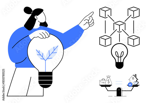 Blockchain concept. Blockchain integration with ideas of sustainability, digital currency, and balance. Blockchain empowering innovation, decentralized systems, and economy. For technology, finance