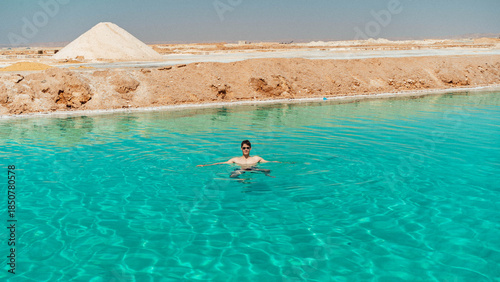 green blue salt lakes in siwa in Egypt 