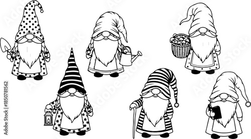Gnome Silhouette SVG Bundle – Cute Scandinavian Gnomes with Hats and Lanterns, Christmas & Fantasy Clipart