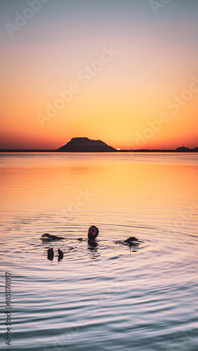 sunset over the salt lakes in siwa Egypt