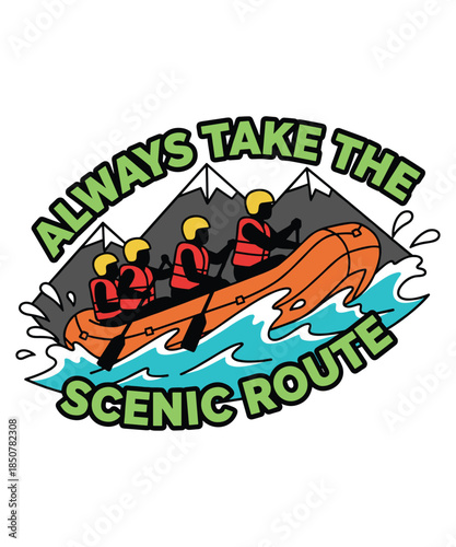 Extreme Rafting Hiking Paddle Life Jacket Helmet Wetsuit Drysuit Compass Leisure Outdoor River Rock Nature Graphic Design.