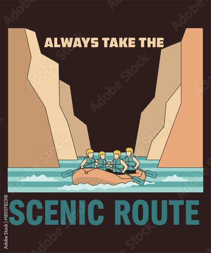 Extreme Rafting Hiking Paddle Life Jacket Helmet Wetsuit Drysuit Compass Leisure Outdoor River Rock Nature Graphic Design.