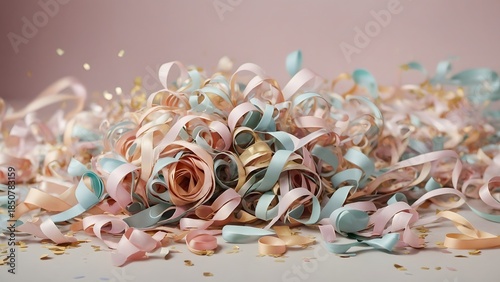 Colorful Ribbons and Confetti Scattered on a Surface During a Celebration or Party