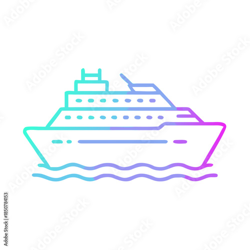 Neon Line Cruise Ship Icon