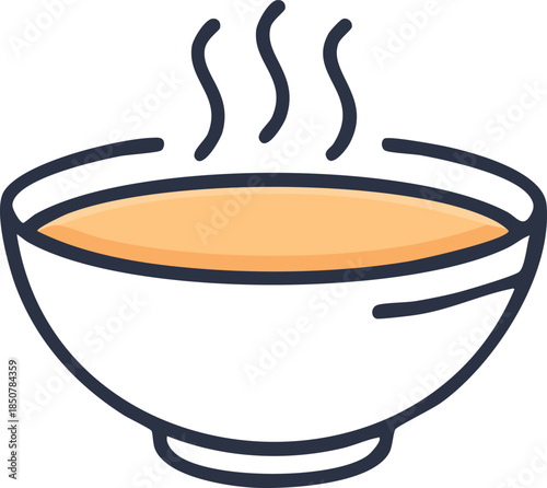  A minimalist black line icon of a bowl of soup, thin outline,