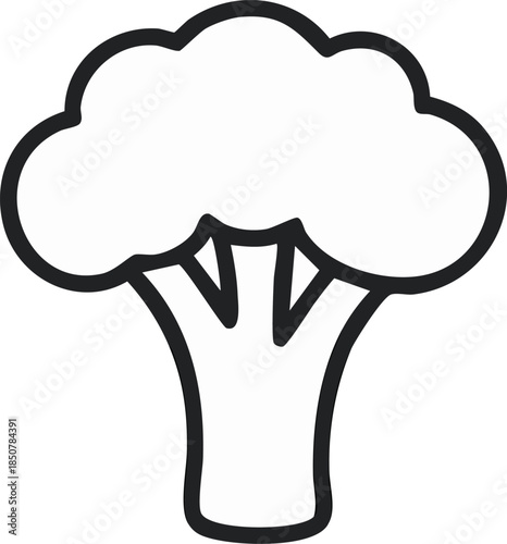  A minimalist black line icon of a broccoli floret, thin outline, 