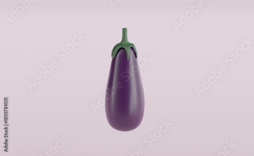 One eggplant isolated on pink background