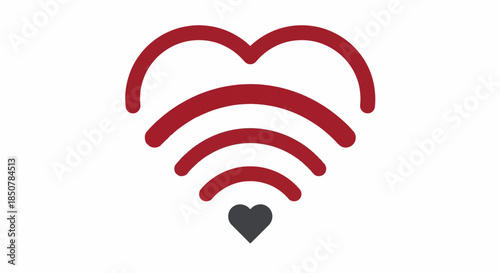 Modern red heart icon with radiating wireless signal waves, symbolizing love, digital connection, communication, and sharing