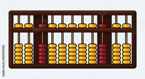 Traditional Wooden Abacus Illustration for Counting and Arithmetic. Ancient Educational Mathematical Tool with Beads.