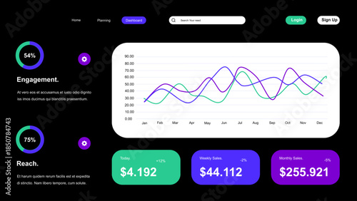 Modern Dark Mode Business Analytics Dashboard