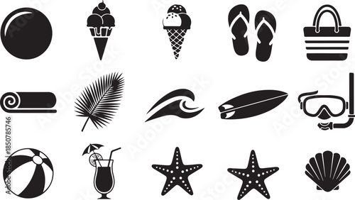 Summer vacation and beach icons set