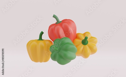 Set of sweet red, green, yellow pepper, paprika, isolated on white background1