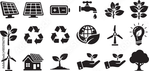 Green energy and nature icons set