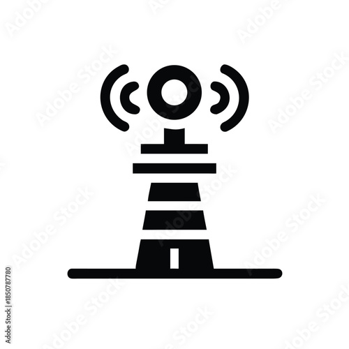Communication tower with radio signal waves icon