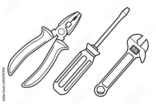 Outline Style Tool Icons Set Flat Vector Pure Wh (2) Vector Illustration