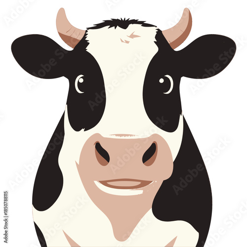 Cartoon Black and White Cow Head With Pink Nose