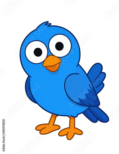 Cartoon blue bird with orange beak and feet.