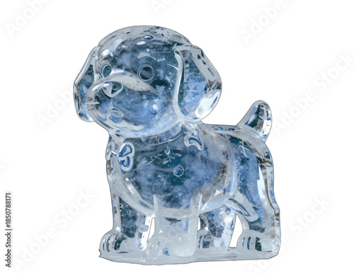 Clear Plastic Puppy Toy With Blue Glitter Inside.