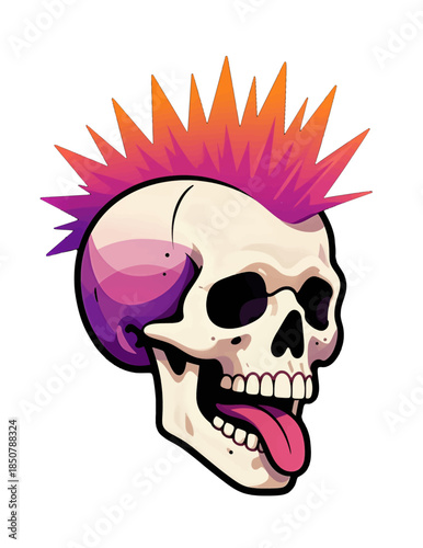 Colorful punk skull with mohawk and earring