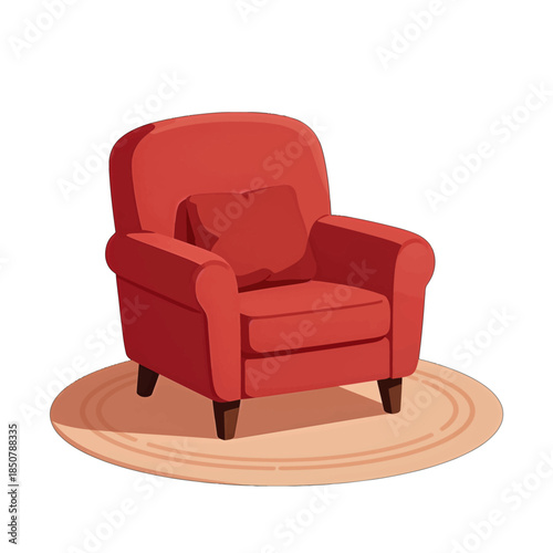 Comfortable red armchair with cushions