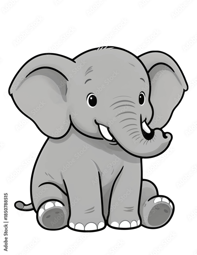 Fototapeta premium Cute Cartoon Baby Elephant Smiling