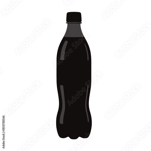 Dark plastic soda bottle with cap.