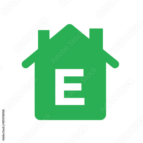 Green house icon with black letter E