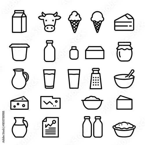 Hand-drawn dairy and food product icons collection