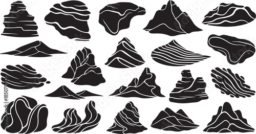 Black and white stylized mountain rock set