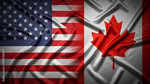 United States And Canada Flags Merged In Silky Fabric
