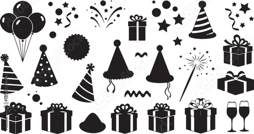 Black silhouette icons for celebration