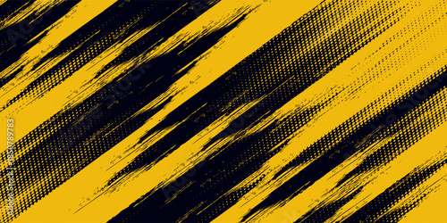 Halftone yellow dots pattern and black gradient grunge texture background. Dotted line comic sport.