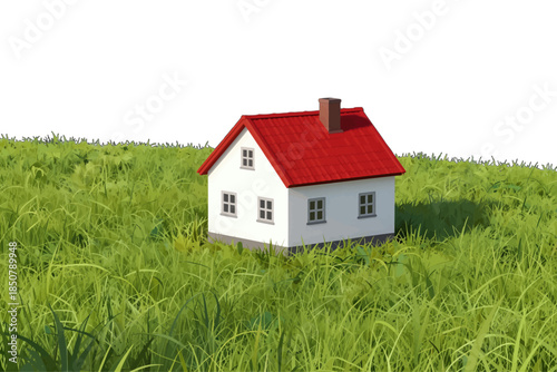 Wallpaper Mural Small white house with a red roof and chimney Torontodigital.ca