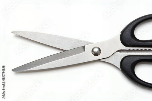 scissor. Silver metal office scissors open isolated on white. school supplies, craft tools, designed for stationery collages and cutting concepts.