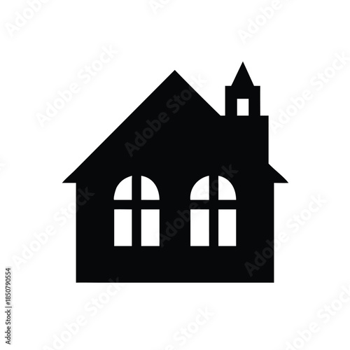 Silhouette of a village house with arched windows